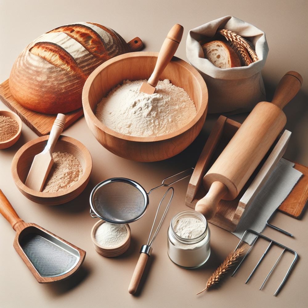 Herramientas de cocina para hacer pan casero.